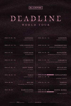 <b>블랙핑크</b>, 'DEADLINE' 싱가포르·홍콩일정 추가…총 33회차 <b>확장</b>